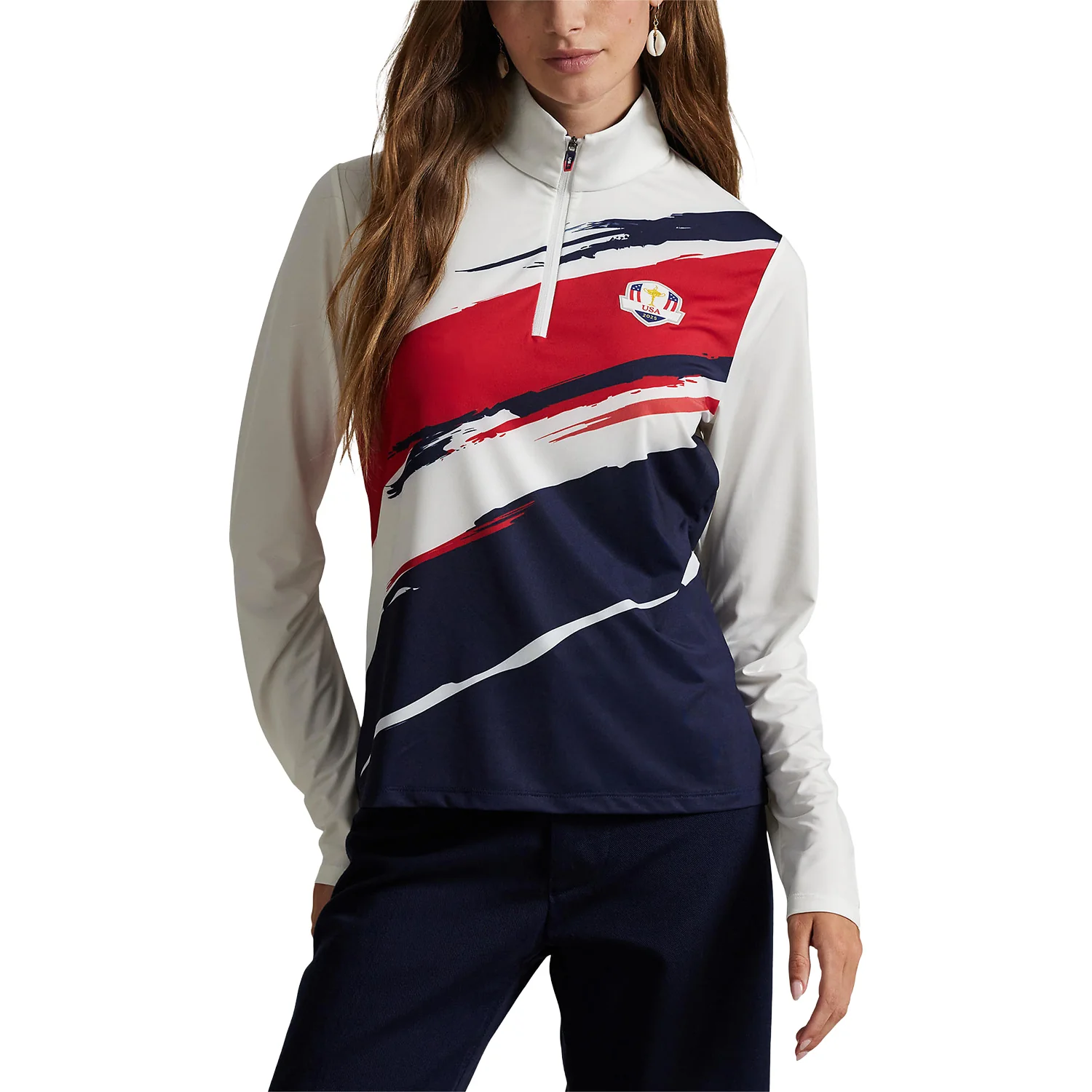 Ralph Lauren 2025 Ryder Cup Women's Jersey Quarter Zip in Tour Brush Ceramic