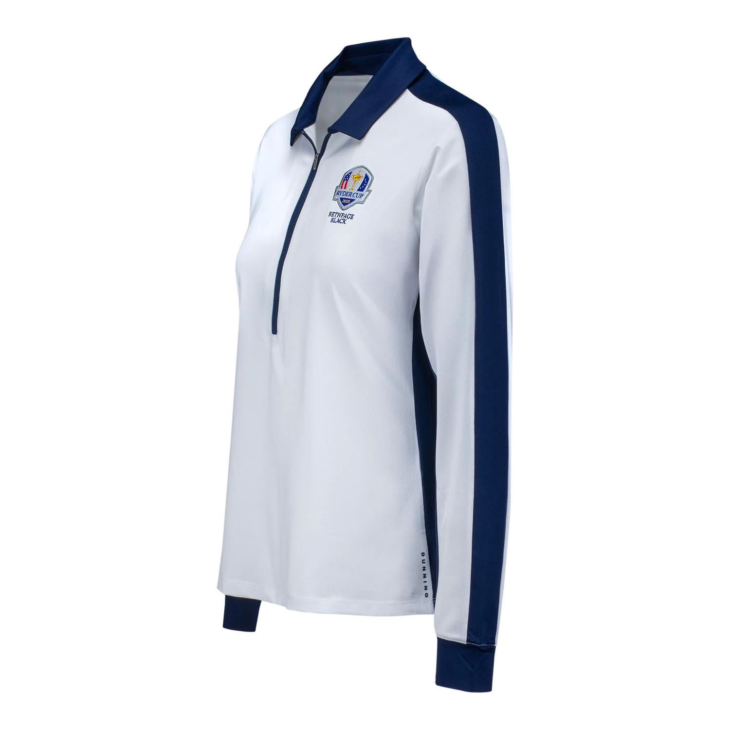 Dunning 2025 Ryder Cup Ladies Moira Long Sleeve Ventilated Polo in White and Navy