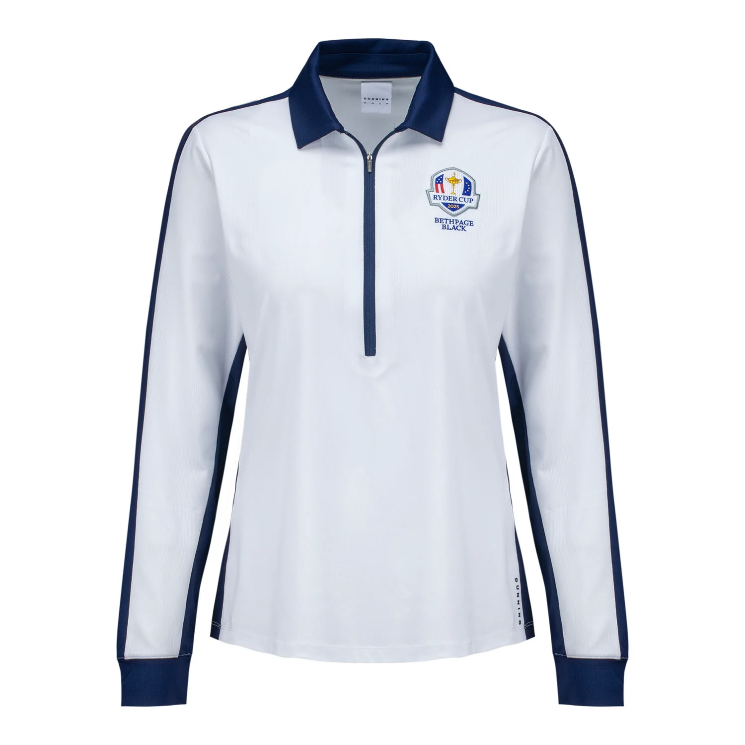 Dunning 2025 Ryder Cup Ladies Moira Long Sleeve Ventilated Polo in White and Navy