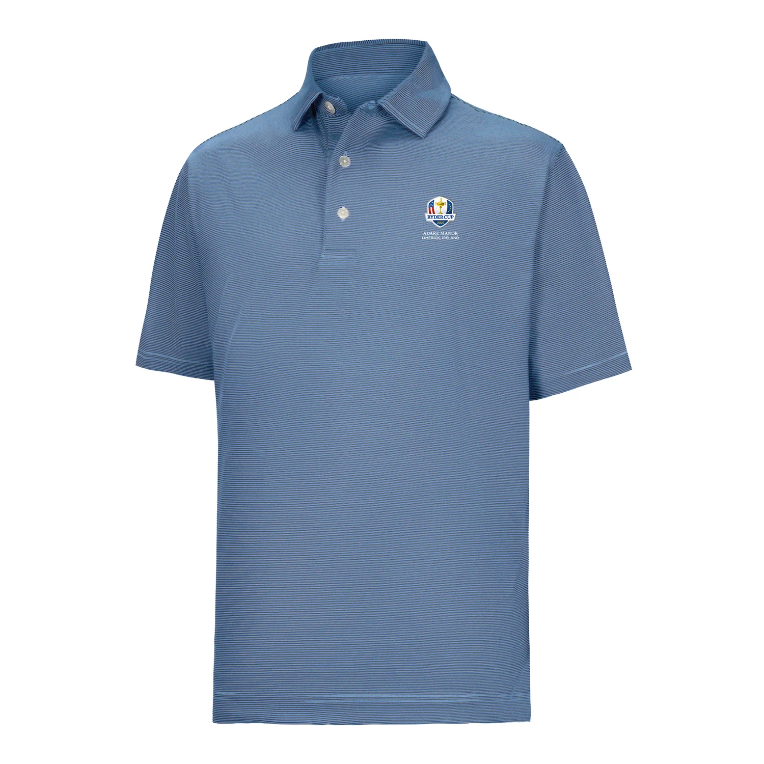 FootJoy 2027 Ryder Cup Microfeeder Stripe Polo in Navy and Light Blue